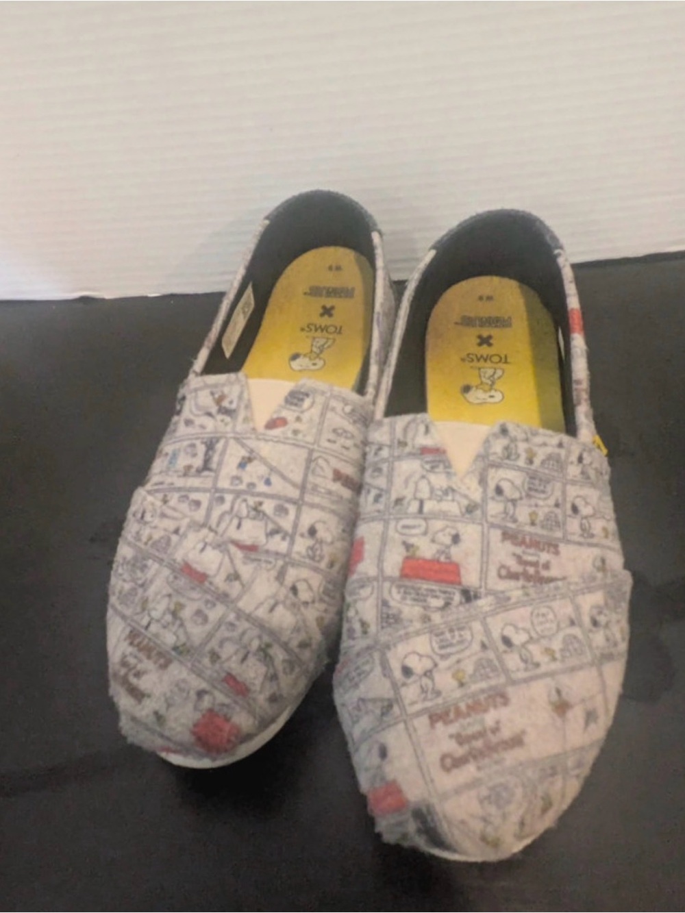 Toms X Peanuts Charlie Brown Comic Strip Classic Alpargata Slip ons size 9